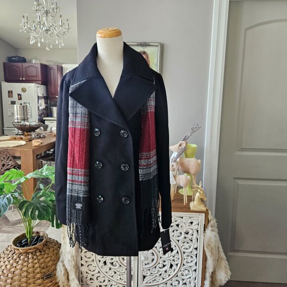 NWT London Fog Double Breasted Peacoat w Scarf, XL - Picture 6 of 8